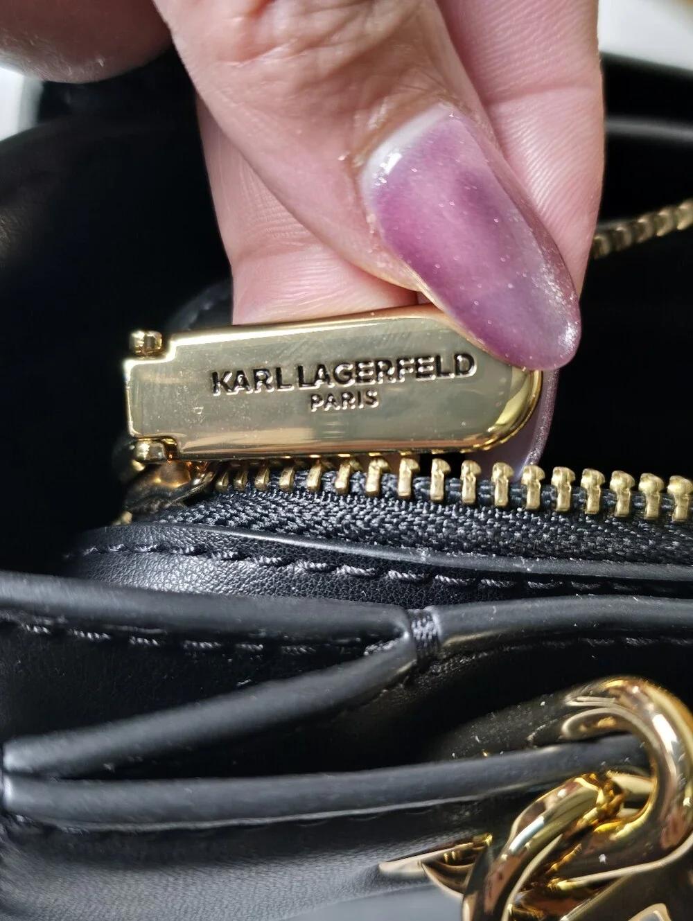 Karl Lagerfeld Black Leather Top-Handle Crossbody Bag